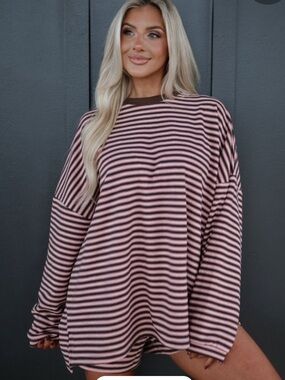 Striped Oversized Sweatshirt - Pink & Brown